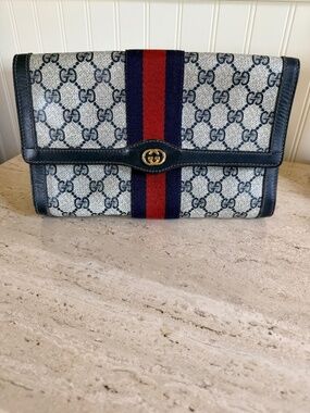 Gucci Parfums Clutch Bag Vintage Blue & Red Stripe